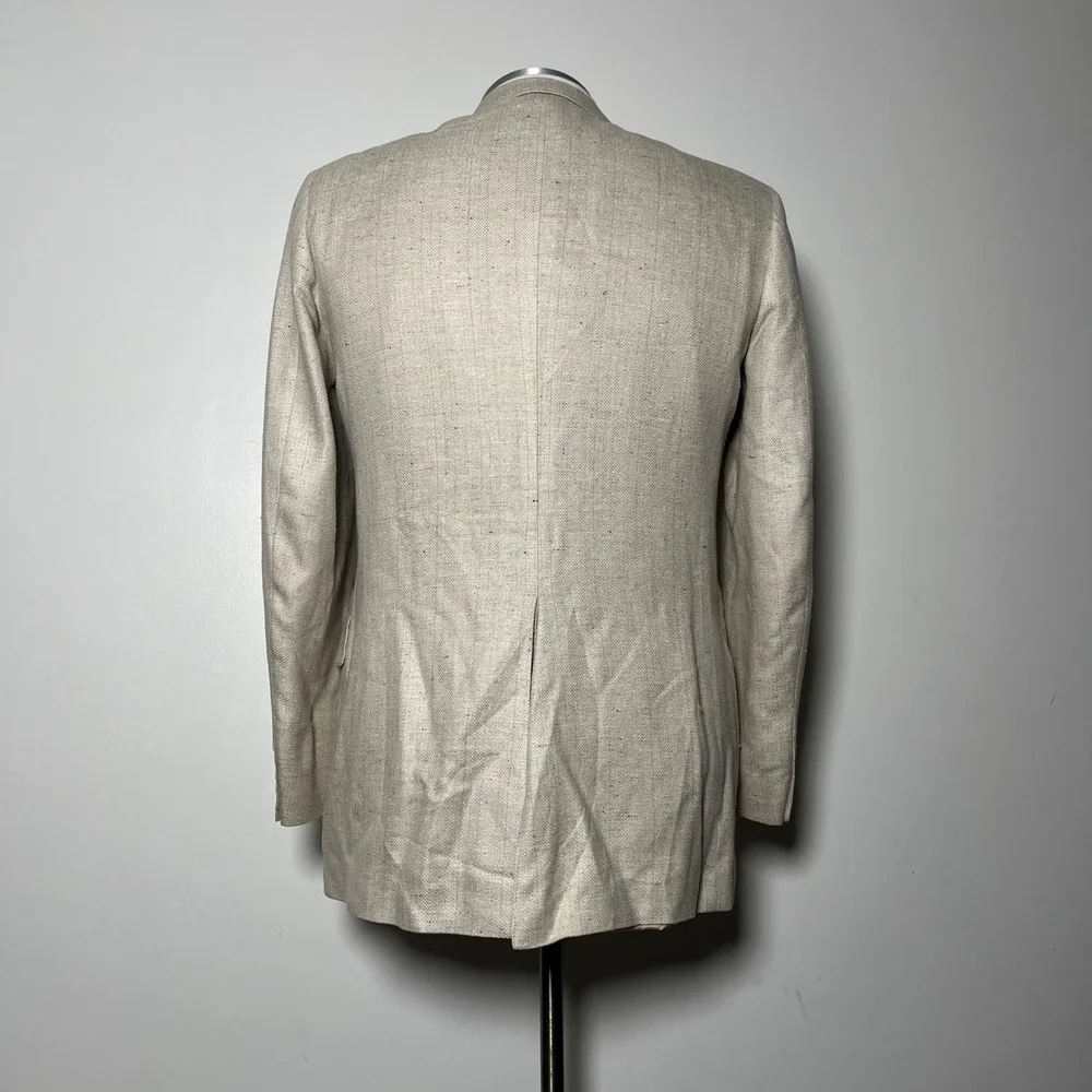 Kuppenheimer Blazer Mens 44L Beige Herringbone Two Button Silk Blend Vintage USA